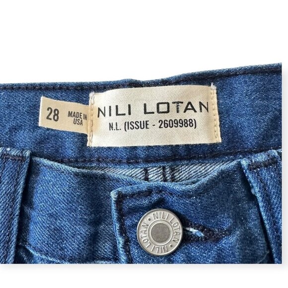 Nili Lotan Straight Leg Jeans Dark Wash Blue Denim Mid-Rise, Size 28 - MSRP $395 - Picture 6 of 14